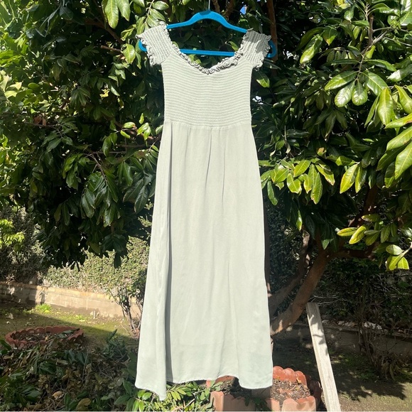 slim fit dress slacks Reformation silk sage green dress (available in size 4 & 6) – gather